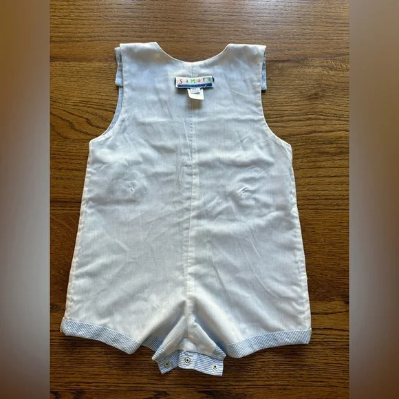 Samara 3T Vintage blue and white Striped Jon-Jon with Baseball/B applique - Picture 13 of 14